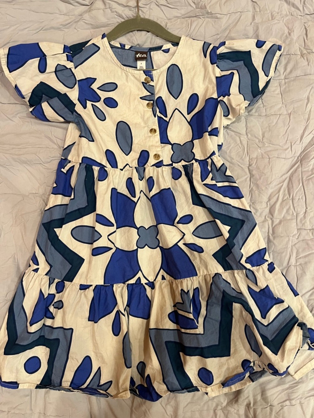 Tea Collection Girls' Blue Floral Tiered Dress. Size 7.